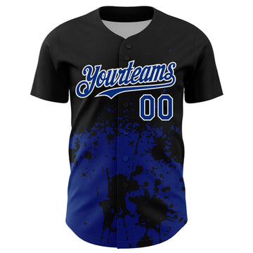Custom Black Royal-White Abstract Splatter Grunge Authentic Baseball Jersey