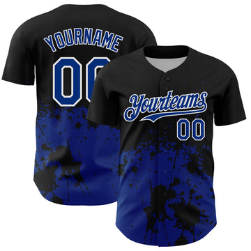 Custom Black Royal-White Abstract Splatter Grunge Authentic Baseball Jersey