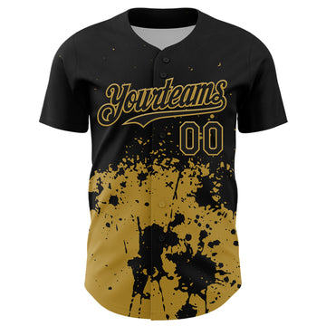 Custom Black Old Gold Abstract Splatter Grunge Authentic Baseball Jersey