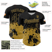 Charger l'image dans la galerie, Custom Black Old Gold Abstract Splatter Grunge Authentic Baseball Jersey
