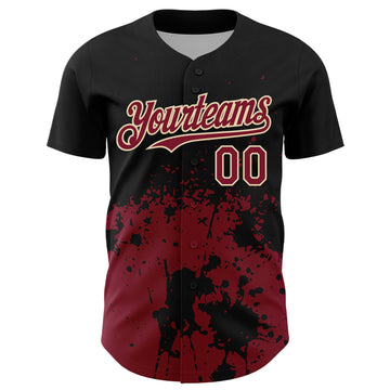 Custom Black Crimson-Cream Abstract Splatter Grunge Authentic Baseball Jersey