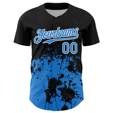 Load image into Gallery viewer, Custom Black Powder Blue-White Abstract Splatter Grunge Authentic Baseball Jersey

