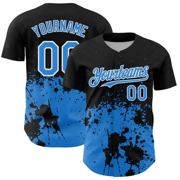 Custom Black Powder Blue-White Abstract Splatter Grunge Authentic Baseball Jersey