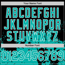 Laden Sie das Bild in den Galerie-Viewer, Custom Black Aqua-White Abstract Splatter Grunge Authentic Baseball Jersey
