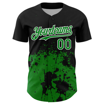 Custom Black Grass Green-White Abstract Splatter Grunge Authentic Baseball Jersey