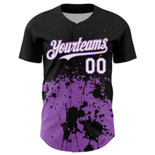 Laden Sie das Bild in den Galerie-Viewer, Custom Black White-Medium Purple Abstract Splatter Grunge Authentic Baseball Jersey

