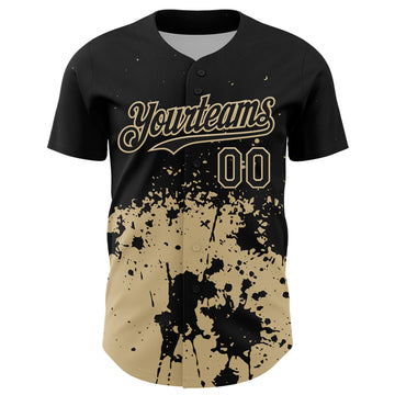 Custom Black Vegas Gold Abstract Splatter Grunge Authentic Baseball Jersey