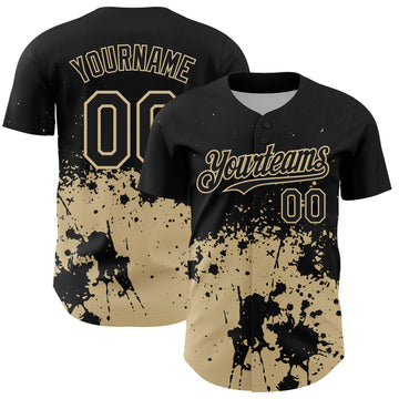 Custom Black Vegas Gold Abstract Splatter Grunge Authentic Baseball Jersey