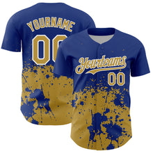 Laden Sie das Bild in den Galerie-Viewer, Custom Royal Old Gold-White Abstract Splatter Grunge Authentic Baseball Jersey
