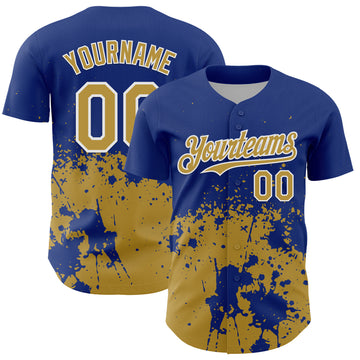 Custom Royal Old Gold-White Abstract Splatter Grunge Authentic Baseball Jersey