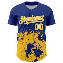Загрузить изображение в средство просмотра галереи, Custom Royal Yellow-White Abstract Splatter Grunge Authentic Baseball Jersey
