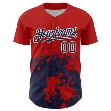 Custom Red Navy-White Abstract Splatter Grunge Authentic Baseball Jersey
