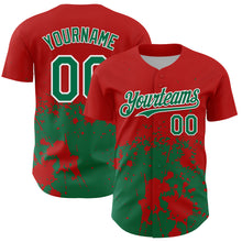 Laden Sie das Bild in den Galerie-Viewer, Custom Red Kelly Green-White Abstract Splatter Grunge Authentic Baseball Jersey
