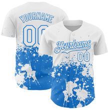 Charger l'image dans la galerie, Custom White Powder Blue Abstract Splatter Grunge Authentic Baseball Jersey
