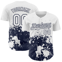 Charger l'image dans la galerie, Custom White Navy Abstract Splatter Grunge Authentic Baseball Jersey
