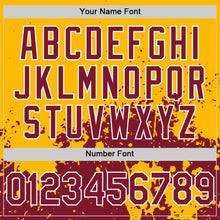 Laden Sie das Bild in den Galerie-Viewer, Custom Gold Crimson-White Abstract Splatter Grunge Authentic Baseball Jersey
