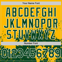 Load image into Gallery viewer, Custom Gold Green-White Abstract Splatter Grunge Authentic Baseball Jersey
