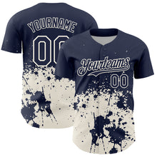 Laden Sie das Bild in den Galerie-Viewer, Custom Navy Cream Abstract Splatter Grunge Authentic Baseball Jersey
