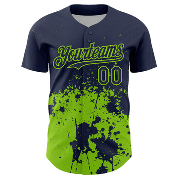 Custom Navy Neon Green Abstract Splatter Grunge Authentic Baseball Jersey
