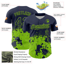 Laden Sie das Bild in den Galerie-Viewer, Custom Navy Neon Green Abstract Splatter Grunge Authentic Baseball Jersey
