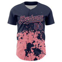 Laden Sie das Bild in den Galerie-Viewer, Custom Navy Medium Pink Abstract Splatter Grunge Authentic Baseball Jersey
