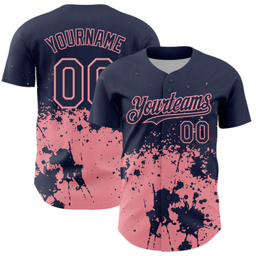 Custom Navy Medium Pink Abstract Splatter Grunge Authentic Baseball Jersey