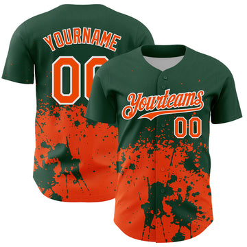 Custom Green Orange-White Abstract Splatter Grunge Authentic Baseball Jersey