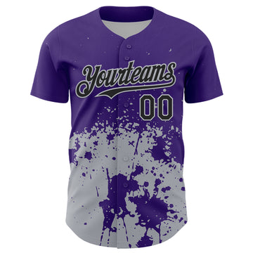 Custom Purple Black-Gray Abstract Splatter Grunge Authentic Baseball Jersey