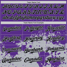 Load image into Gallery viewer, Custom Purple Black-Gray Abstract Splatter Grunge Authentic Baseball Jersey
