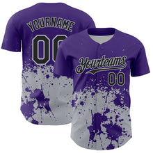 Load image into Gallery viewer, Custom Purple Black-Gray Abstract Splatter Grunge Authentic Baseball Jersey
