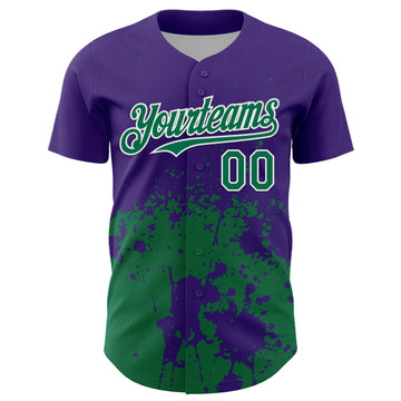 Custom Purple Kelly Green-White Abstract Splatter Grunge Authentic Baseball Jersey
