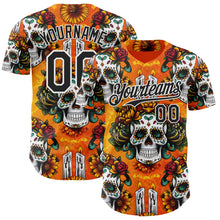 Load image into Gallery viewer, Custom Orange Black-White Sugar Skull Day of the Dead Mexican Folk Art Authentic Baseball Jersey
