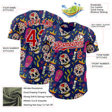 Charger l'image dans la galerie, Custom US Navy Blue Red-White Sugar Skull Day of the Dead Mexican Folk Art Authentic Baseball Jersey
