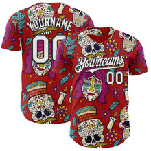 Load image into Gallery viewer, Custom Red White-Black Sugar Skull Day of the Dead Mexican Folk Art Authentic Baseball Jersey
