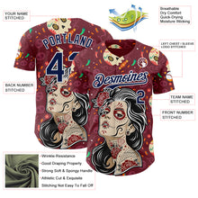 Charger l'image dans la galerie, Custom Burgundy Navy-White Sugar Skull Day of the Dead Mexican Folk Art Authentic Baseball Jersey
