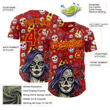 Load image into Gallery viewer, Custom Red Gold Sugar Skull Day of the Dead Mexican Folk Art Authentic Baseball Jersey
