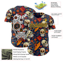 Load image into Gallery viewer, Custom Navy Gold Sugar Skull Day of the Dead Mexican Folk Art Authentic Baseball Jersey
