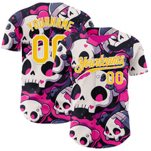 Load image into Gallery viewer, Custom Black Yellow Hot Pink-White Sugar Skull Day of the Dead Mexican Folk Art Authentic Baseball Jersey
