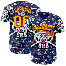 Load image into Gallery viewer, Custom Royal Gold-Red Sugar Skull Day of the Dead Mexican Folk Art Authentic Baseball Jersey
