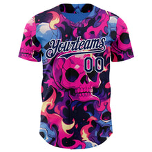 Загрузить изображение в средство просмотра галереи, Custom Black Navy Hot Pink Blue-White Sugar Skull Day of the Dead Mexican Folk Art Authentic Baseball Jersey
