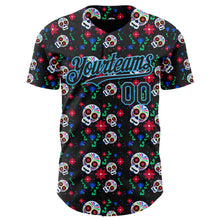 Charger l'image dans la galerie, Custom Black Sky Blue Sugar Skull Day of the Dead Mexican Folk Art Authentic Baseball Jersey
