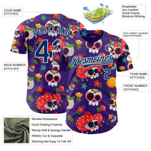 Load image into Gallery viewer, Custom Purple US Navy Blue-White Sugar Skull Day of the Dead Mexican Folk Art Authentic Baseball Jersey

