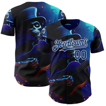 Custom Black US Navy Blue-White Sugar Skull Day of the Dead Mexican Folk Art Authentic Baseball Jersey