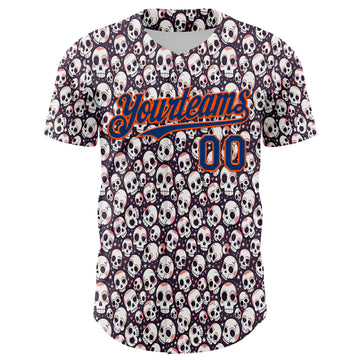 Custom White US Navy Blue-Orange Sugar Skull Day of the Dead Mexican Folk Art Authentic Baseball Jersey