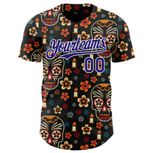 Charger l'image dans la galerie, Custom Black Dark Purple-White Sugar Skull Day of the Dead Mexican Folk Art Authentic Baseball Jersey
