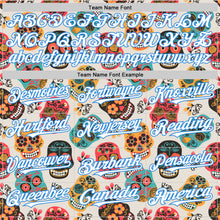 Load image into Gallery viewer, Custom Cream White-Electric Blue Sugar Skull Day of the Dead Mexican Folk Art Authentic Baseball Jersey

