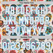 Load image into Gallery viewer, Custom Cream White-Electric Blue Sugar Skull Day of the Dead Mexican Folk Art Authentic Baseball Jersey
