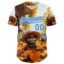 Load image into Gallery viewer, Custom White Electric Blue Sugar Skull Day of the Dead Mexican Folk Art Authentic Baseball Jersey
