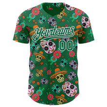 Charger l'image dans la galerie, Custom Kelly Green White Sugar Skull Day of the Dead Mexican Folk Art Authentic Baseball Jersey
