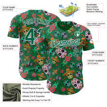 Charger l'image dans la galerie, Custom Kelly Green White Sugar Skull Day of the Dead Mexican Folk Art Authentic Baseball Jersey
